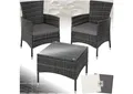 tectake Sitzgruppe Rattan Gartenset für 2 Personen, 2 Bezugssets, (Loungeset Luzern, 5-tlg., für Außen in Grau), widerstandsfähig, UV-beständig, mit Sicherheitsglasplatte