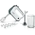 BOSCH Handmixer MFQ49700, Edelst. Rührbesen/Knethaken, Spiralkabel, Mixfuß, weiß/grau, 850 W, stärkster Motor, 5 Stufen, Turbotaste, Becher, Made in Europe silberfarben|weiß