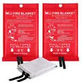 wucgea Löschdecke für küche - 2 Packung Feuerlöschdecke DIN EN 1869:2019 Sicherheit Glasfaser Brandschutzdecke für Fettbrände Auto Schule Kamin Grill Büro Garage Schweißen Lager 1,0m x 1,0m