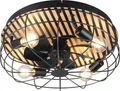 OTTO HOME Deckenleuchte "Norran mit Ventilator, Deckenventilator mit Licht exkl 4x E27 max 10W", schwarz (schwarz matt), 4, Ø 48cm H: 17,5cm, 1 Stk., Leuchten, Holzstreifen Optik Akustikpaneel, Fernbedienung, 3 Stufen + Timer, Deckenleuchte