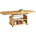 Couchtisch mit Funktion, Wohnzimmertisch Babsi - Nachbildung Buche - höhenverstellbar und ausziehbar - Rollenfüße - große Ablage - 107x157x67cm - Hellbraun