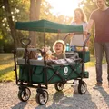 Miweba Faltbarer Bollerwagen MB-20 | Sonnendach UV-beständig - 2X Anschnallgurte - Transportwagen für Kinder - Traglast 100 Kg - Wagen - Feststellbremse - Hartgummireifen (Dunkelgrün/Grau)