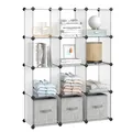 SONGMICS Schuhregal, Regalsystem, Steckregal, Set aus 12 Würfeln, DIY Regal, stapelbar, aus PP-Kunststoff, als Garderobe, für Schlafzimmer, Büro, 31 x 93 x 123 cm, weiß LPC34L