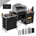 24MOVE® Campingküche Campo faltbar, Alu Reiseküche mit Arbeitsplatte und Staufächern, Outdoor Camping inkl. Windschutz und Tragetasche