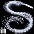 Joycome Led Lichterschweif 1M 100 LED Lichterbündel, 8 Modi Wasserdichte Wasserfall Lichterkette Batteriebetrieben mit Fernbedienung, Timer für Weihnachten Balkon Innen Außen Deko - Kaltes Weiß