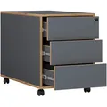 P & B Rollcontainer, Anthrazit, Honigeiche, Kunststoff, 3 Schublade(n) Schubladen, 42x50x45 cm, griffloses Öffnen, Arbeitszimmer, Container, Rollcontainer