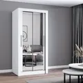 Kleiderschrank Schwebetürenschrank Schrank 100cm Weiß/Weiß mit zwei Spiegeln MILAN - Weiß