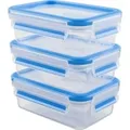 CLIP & CLOSE Frischhaltedosen 1,0 Liter transparent/blau, rechteckig, 3 Stück