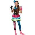 dressforfun Clown-Kostüm Mädchenkostüm Crazy New Wave Clown, Schrill-buntes Einteiler-Kleid aus Elastik-Jersey bunt 164 (13-14 Jahre) | 164 (13-14 Jahre)