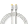 Nedis Geflochtenes USB-Typ-C auf Micro-USB-Kabel, 2 m, Weiss (2 m, USB 2.0) (CCTB60650AL20)