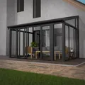 Juskys Wintergarten 12 m² - mit kristallklaren Wänden, Doppel-Schiebetüren & UV-Schutz – wasserdicht & winterfeste Überdachung aus Aluminium - Grau
