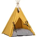 Tipi Zelt Für Haustiere, Katzenzelt Mit Abnehmbar Und Waschbar Kissen, Katzenhaus Mit Rutschfestem Boden, Spielball, Für Katzen Unter 5kg, Mini Hunde, 60 X 60 X 76 Cm, Gelb - Pawhut