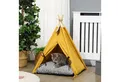 PawHut Tierbett mit abnehmbar und waschbar Kissen, rutschfestem Boden, Spielball, Oxfordstoff, für Katzen unter 5kg, Mini Hunde, 60 x 60 x 76 cm, Gelb