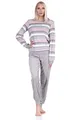 Eleganter Damen Frottee Pyjama Langarm Schlafanzug mit Bündchen in Streifenoptik - 212 840, Farbe:grau, Größe:48-50