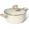 JUST PERFECTO Großer Kochtopf Induktion 24cm 4L -Antihaft-Granit-Bräter (Beige) - Topf groß mit Deckel - Non-Stick Pan - Fleischtopf hoch aus Ke... - Beige