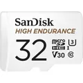 SanDisk High Endurance microSDHC Speicherkarte 32 GB + Adapter (Für Dash-Cams und private Überwachungskameras, 100 MB/s Lesen, V30 für Full-HD und 4K-Videos)