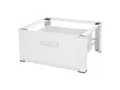 ML-Design Waschmaschinen Untergestell mit Schublade 63x54cm Stahl Weiß bis 150kg, Waschmaschinen-Unterschrank, Stabiler Waschmaschinensockel, H=31,5cm Podest Erhöhung Unterbau für Trockner/Kühlschrank