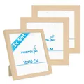 PHOTOLINI Bilderrahmen 10x10 Holz Natur aus MDF, 3er Set Poster-Rahmen, bruchsicheres Acrylglas, zum Aufhängen & Aufstellen, extra Zubehör - für Fotos & Poster