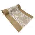 Oblique Unique® Jute Tischläufer mit Spitze Tischband Tisch Läufer Naturfarben 270 cm x 30 cm Tischdeko für Geburtstag Party Hochzeit Garten Party Deko