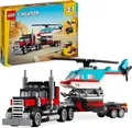 LEGO Creator 3in1 Tieflader mit Hubschrauber, Fahrzeuge-Set mit Helikopter- und LKW-Spielzeug, Flugzeug und Tanklaster, Hot Rod und SUV, Geschenk für 7-jährige Jungs und Mädchen 31146