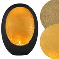 Marrakesch Boho Deko Aesthetic Teelichthalter Windlicht aus Metall 20 cm groß | Windlicht Calista Schwarz Gold als Garten Wohnzimmer Tisch Deko | Moderne Windlichter Kerzenhalter für Teelichter
