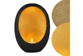Marrakesch Orient & Mediterran Interior Teelichthalter Calista Teelichthalter schwarz gold oval H 20cm, Boho Vintage Deko (1 St), Handarbeit