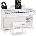 Classic Cantabile DP-50 E-Piano - Digital Piano 88 Tasten mit Hammermechanik, 14 Voices, Kopfhöreranschlüsse, USB, 3 Pedale, Notenhalter - perfekt geeignet für Anfänger (Weiß matt, Set mit Zubehör)