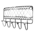 MACOSA SA39100 Hakenleiste vintage Grau 5 Haken Shabby Metall Dekohaken Metallhaken Schlüssel-Haken Wandhaken Kleiderhaken Wand-Dekoration Küchenhaken