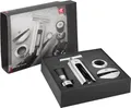 ZWILLING Sommelier Geschenk-Set 4-teilig, mit Folienschneider, Tropfenfänger, Weinausgießer und Korkenzieher, rostfreier Edelstahl, Silber