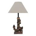 Tischlampe ANKER braun D35cm aus Holz mit Muscheln und Juteband Tau maritim E27