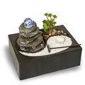 Zimmerbrunnen mit LED-Beleuchtung | Tischbrunnen mit Wasserfall und beweglicher Glaskugel | dekorativer Zierbrunnen mit Feng Shui Elementen | Springbrunnen mit Yin Yang Felsengarten für Zuhause
