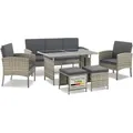 Juskys Polyrattan Gartenmöbel Sitzgruppe Turin Set 6 teilig - Outdoor Möbel grau-meliert - Grau