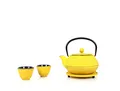 Echtwerk Teeservice aus Gusseisen, Teekanne 0,8 L mit abnehmbarem Sieb, Teebereiter mit Untersetzer, Teekannen-Set im Vintage-Design für Zubereitung von losem Tee, Gelb