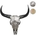 Deko Schädel 45cm HWC-T454, Polyresin Stier Bulle Longhorn Kopf Trophäe, In-/Outdoor ~ silberfarben