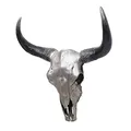 Mendler Deko Schädel 45cm HWC-T454, Polyresin Stier Bulle Longhorn Kopf Trophäe, In-/Outdoor - silberfarben