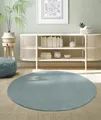 the carpet Relax Moderner Flauschiger Kurzflor Teppich, Anti-Rutsch Unterseite, Waschbar bis 30 Grad, Super Soft, Felloptik, Blau, 120 x 120 cm Rund