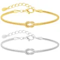 J.Fée 2 Artikel Armband Damen Silber 925, 14K Knoten Armband Gold, Partner Armbänder, Schmuck Damen Jewelry, Freundschaftsarmbänder, Paare Geschenke für Männer, Geschenke für Frauen Weihnachten