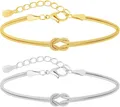 J.Fée 2 Artikel Armband Damen Silber 925, 14K Knoten Armband Gold, Partner 