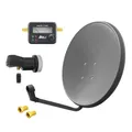 ARLI 60 cm HD Sat Anlage Single LNB + Satfinder + 2X F-Stecker Digital 1 Teilnehmer Antenne Grau UHD 4K FullHD