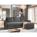 Masseno Ecksofa POTARO mit Schlaffunktion L-Form, Sofa mit Bettkasten, Wohnzimmersofa, Couch, Soffa, Bettsofa, Couchgarnitur- Grau, POSO 60 - Schwarz