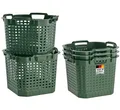 BURI 5x Erntekorb Gartenkorb lebensmittelecht - 25L Kartoffelkorb Obstkorb Laubkorb grün, drehstapelbar, extrem robust