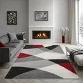 the carpet Pearl – Moderner Kurzflor Teppich, dichter Flor, geometrisches Muster, Konturenschnitt, Wohnzimmer & Schlafzimmer Teppich, Wellenmuster, Grau Rot, 80 x 140 cm