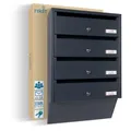 Profirst Briefkastenanlage Maildrop 4 Anthrazit Stahl Zylinderschloss je 2 Schlüssel für 4 Parteien Namensschildhalter inkl. Montagematerial