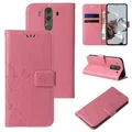 LBH Handy Hülle für Huawei Mate 10 Pro Case Handytasche Schmetterling Blumen Flower Standfunktion Schutzhülle Magnet Rundum Schutz 360 Grad Flipcase Cover Rosegold