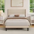BEALIFE Polsterbett 140x200 cm mit Lattenrost & Leinen-Kopfteil | Geräuscharmes Doppelbett in Beige/Dunkelgrau | BF45 - Beige
