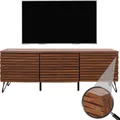 TV-Rack HWC-M49, Lowboard TV-Schrank, 3D-Design Staufächer, MDF Metall 52x142x44cm Walnuss-Optik