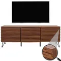 Mendler TV-Rack HWC-M49, Lowboard TV-Schrank, 3D-Design Staufächer, MDF Metall 52x142x44cm - Walnuss-Optik