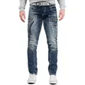 Cipo & Baxx 5-Pocket-Jeans Herren Regular Fit Hose Stonewashed BA-CD296 (1-tlg) mit Reißverschlüssen und Verzierungen blau 34