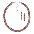 Steuer Mode Collier Kette Ohrring Ohrhänger Metall weiß glanz Glas Stein rot