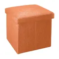 INTIRILIFE Faltbarer Sitzhocker 38x38x38 cm in MANDARINEN ORANGE - Sitzwürfel mit Stauraum und Deckel aus Stoff in Leinen Optik - Sitzcube Fußablage Aufbewahrungsbox Truhe Sitzbank